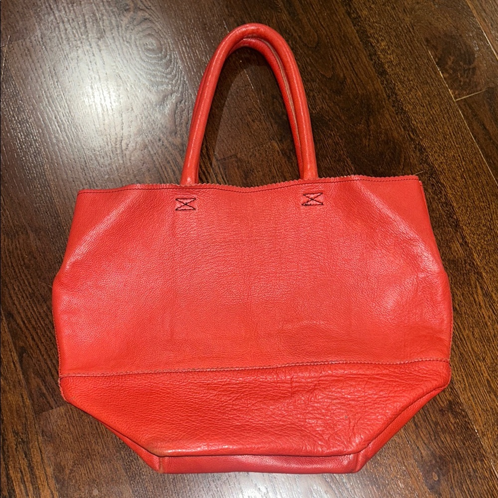 Crate&Barrel Red Leather Tote Handbag Z527